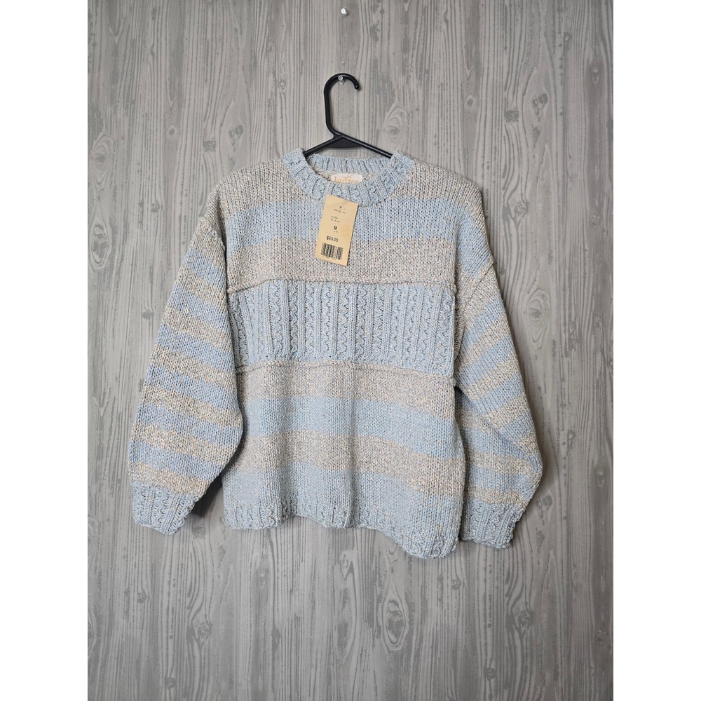 Jantzen Sweater Womens Medium NWT Vintage Striped Chunky Knit Blue Cottagecore